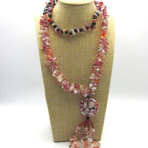 Red and White Glass & Resin Necklace
